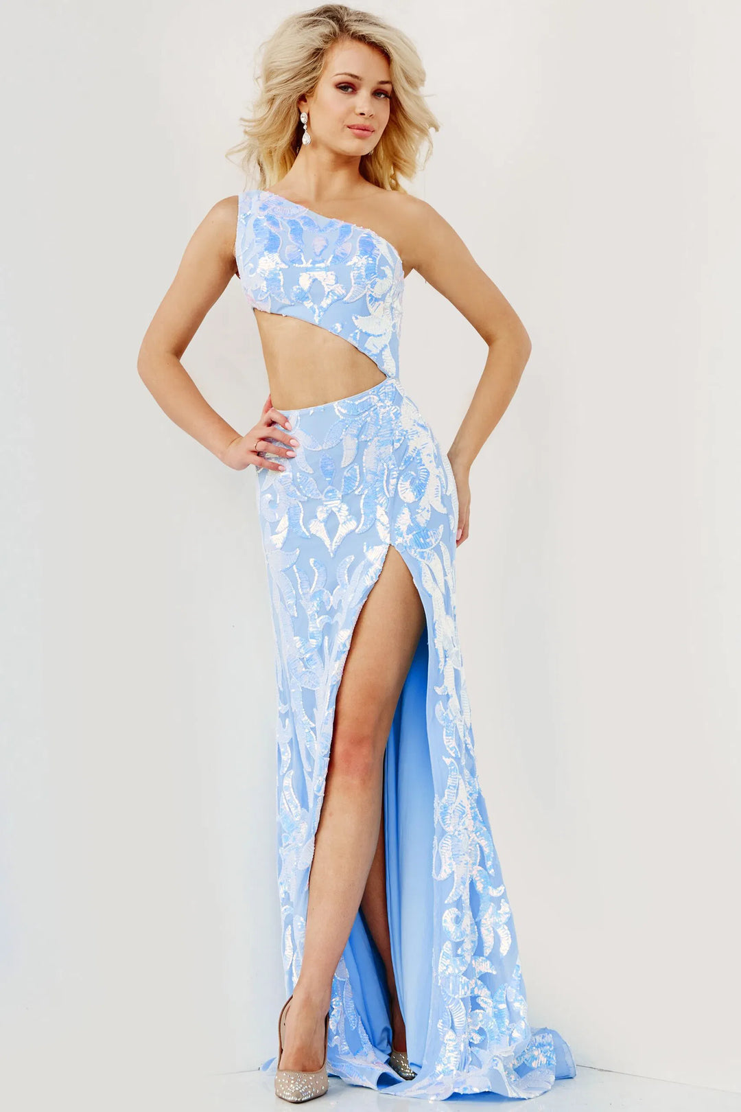 Jovani 22853 Sequin Cutout Midriff Prom Dress