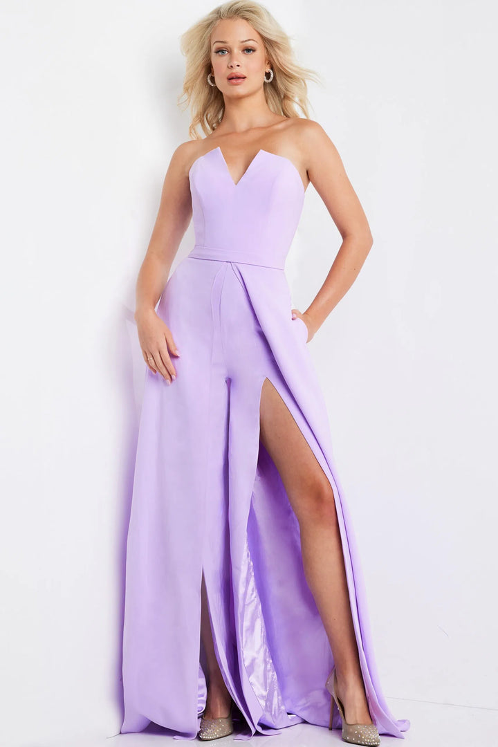 Jovani 23150 Strapless Double Slit Jumpsuit With Overskirt