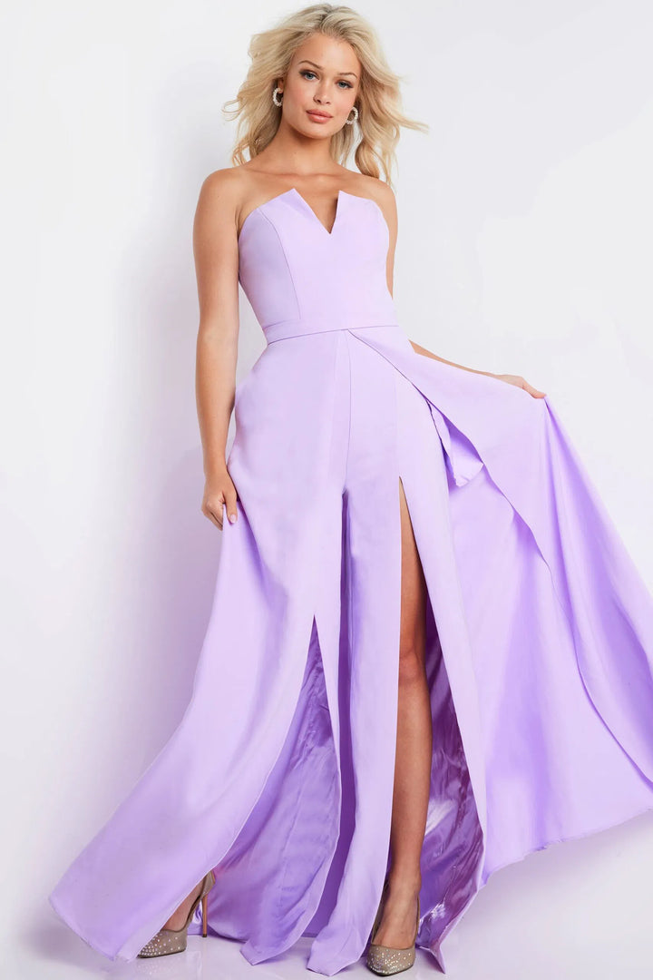 Jovani 23150 Strapless Double Slit Jumpsuit With Overskirt
