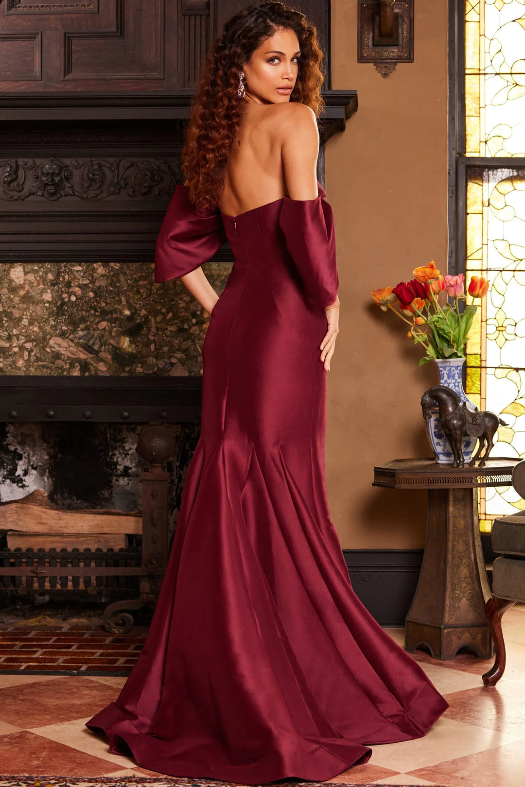 Jovani 23398 Drape Sleeve Mermaid Evening Dress