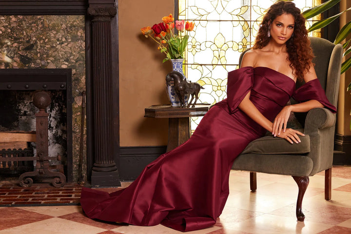 Jovani 23398 Drape Sleeve Mermaid Evening Dress