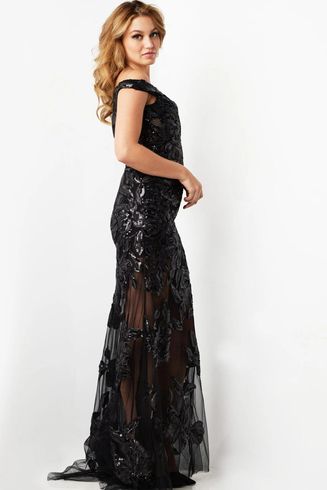 Jovani 23834 Floral Sequin Illusion Prom Gown