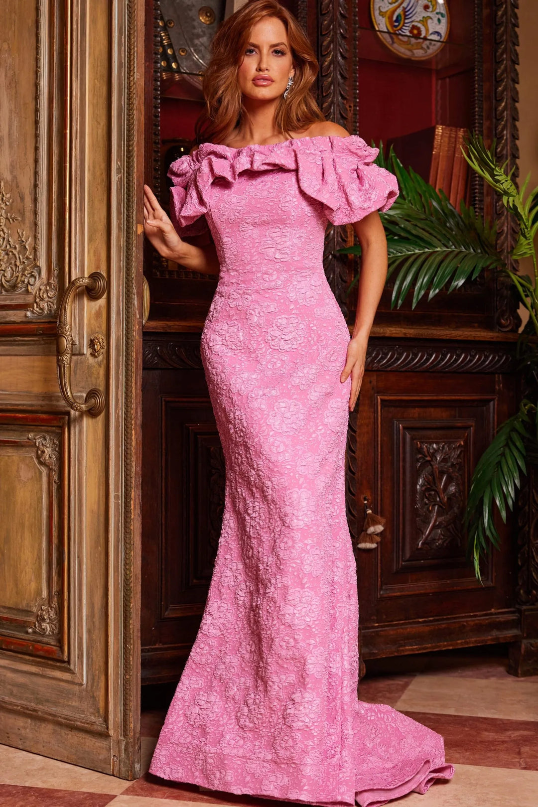 Jovani 23847 Floral Off-Shoulder Evening Dress