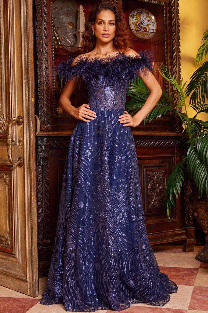 jovani off the shoulder prom dress Jovani 24611 Off Shoulder Beaded Prom Dress