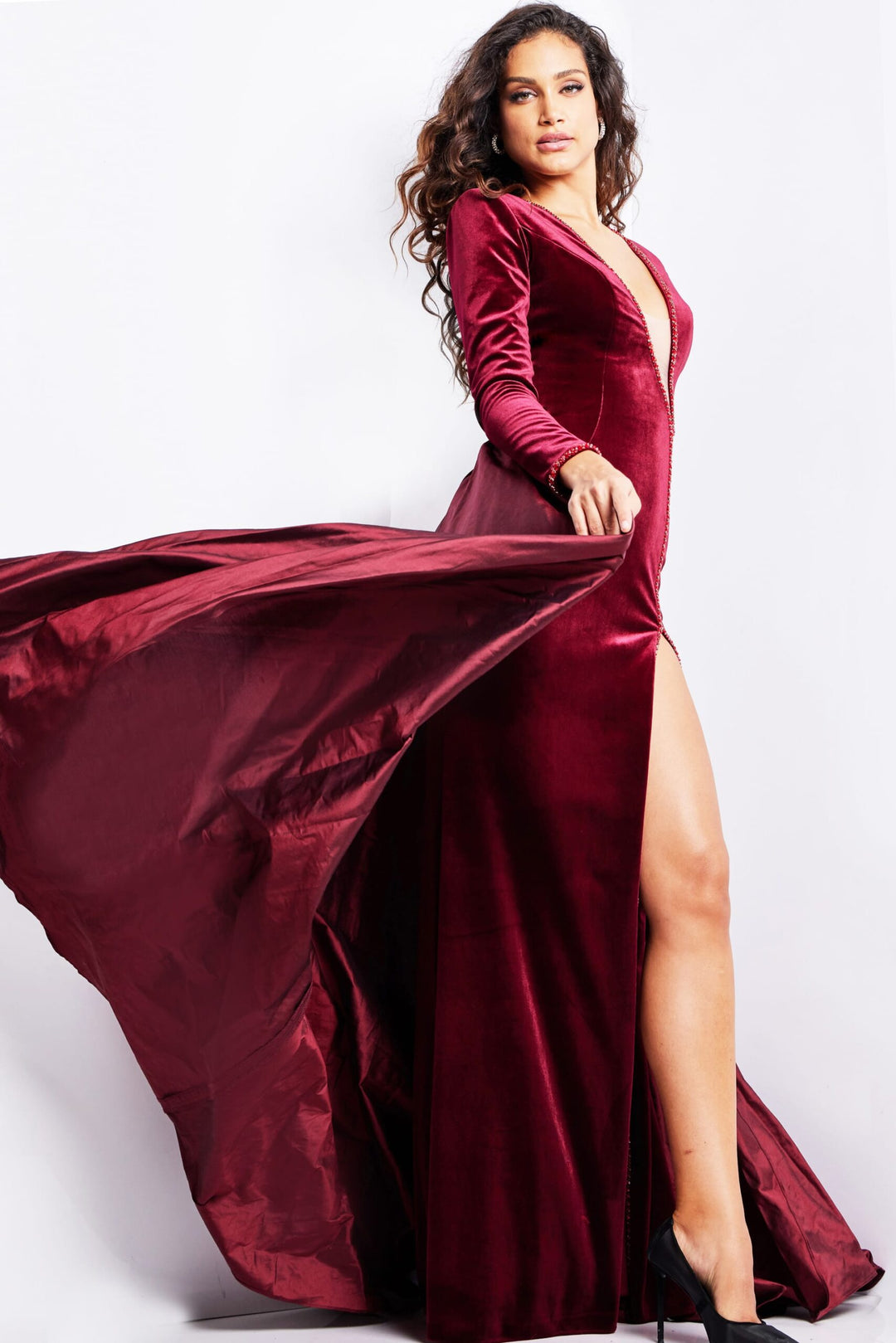 Jovani 23943 Long Sleeve Velvet Evening Dress