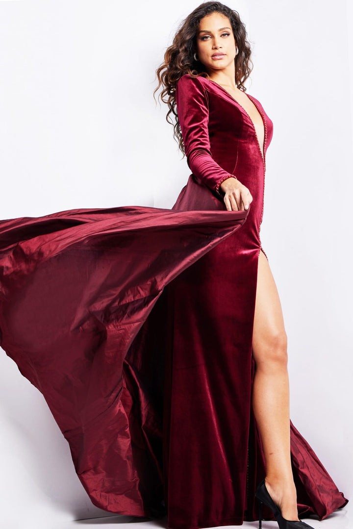 Jovani 23943 Long Sleeve Velvet Evening Dress