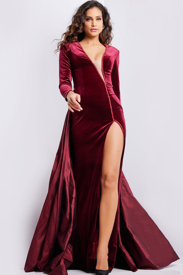 Jovani 23943 Long Sleeve Velvet Evening Dress