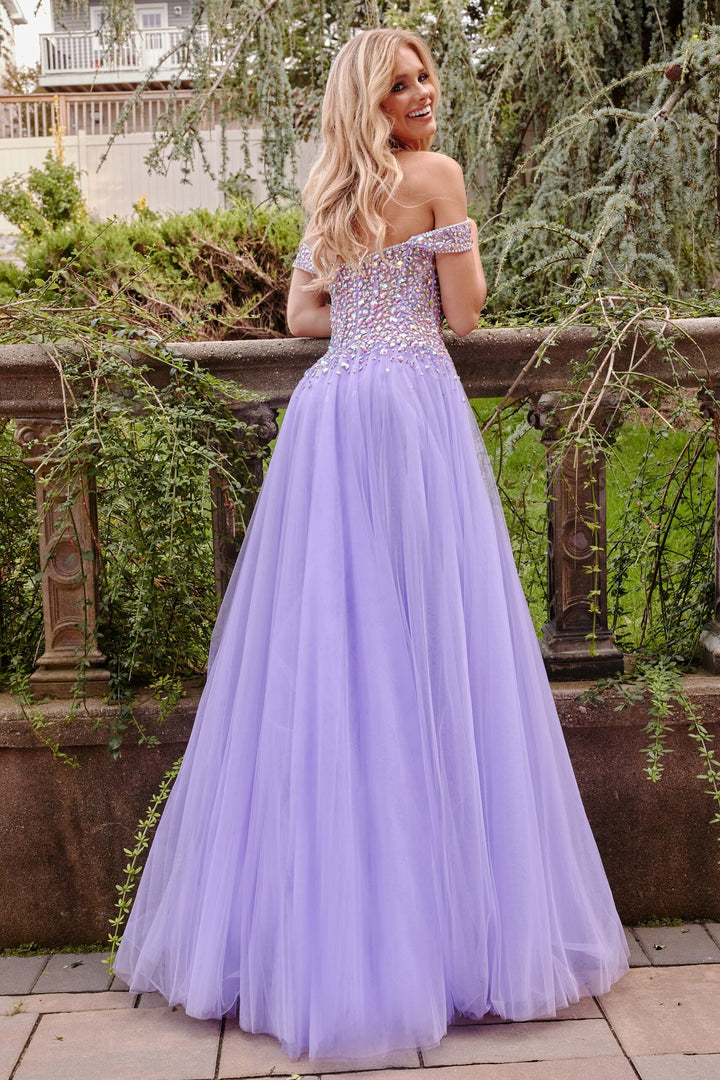 Jovani 23963 Off Shoulder Rhinestone Accented Gown