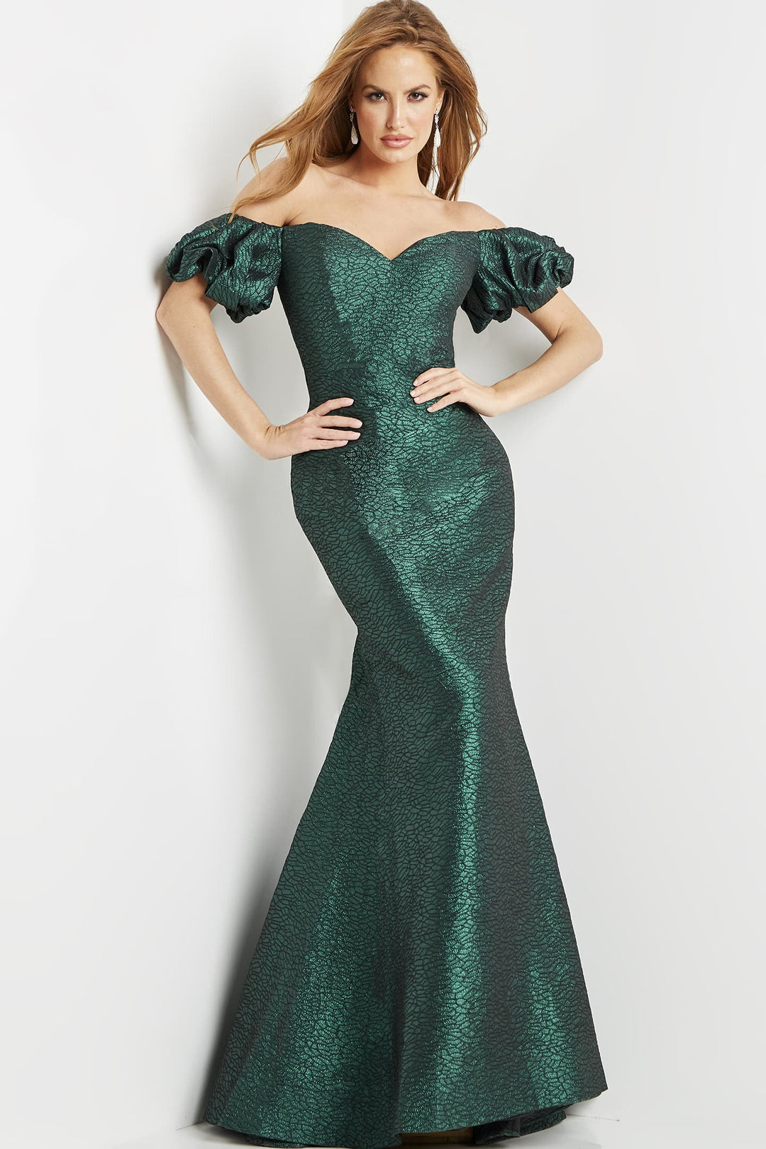 Jovani 24044 Puff Sleeve Off-Shoulder Evening Gown