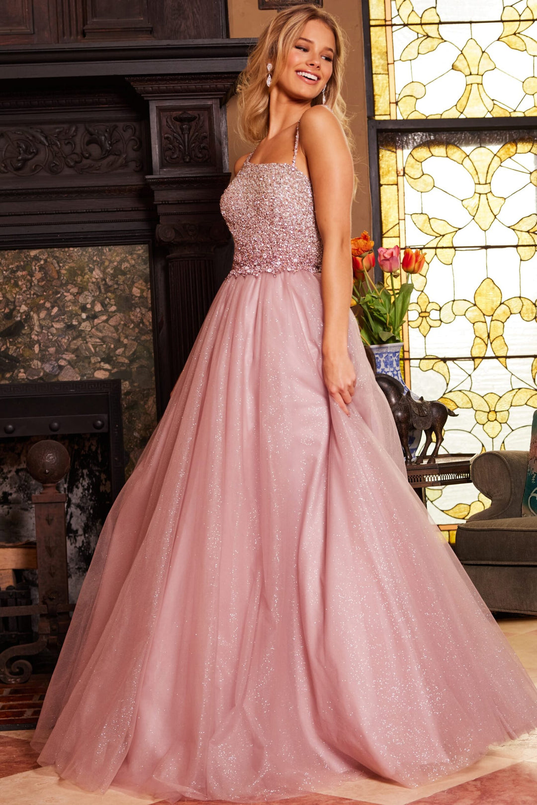 Jovani 24051 Beaded Asymmetric Neck Ballgown