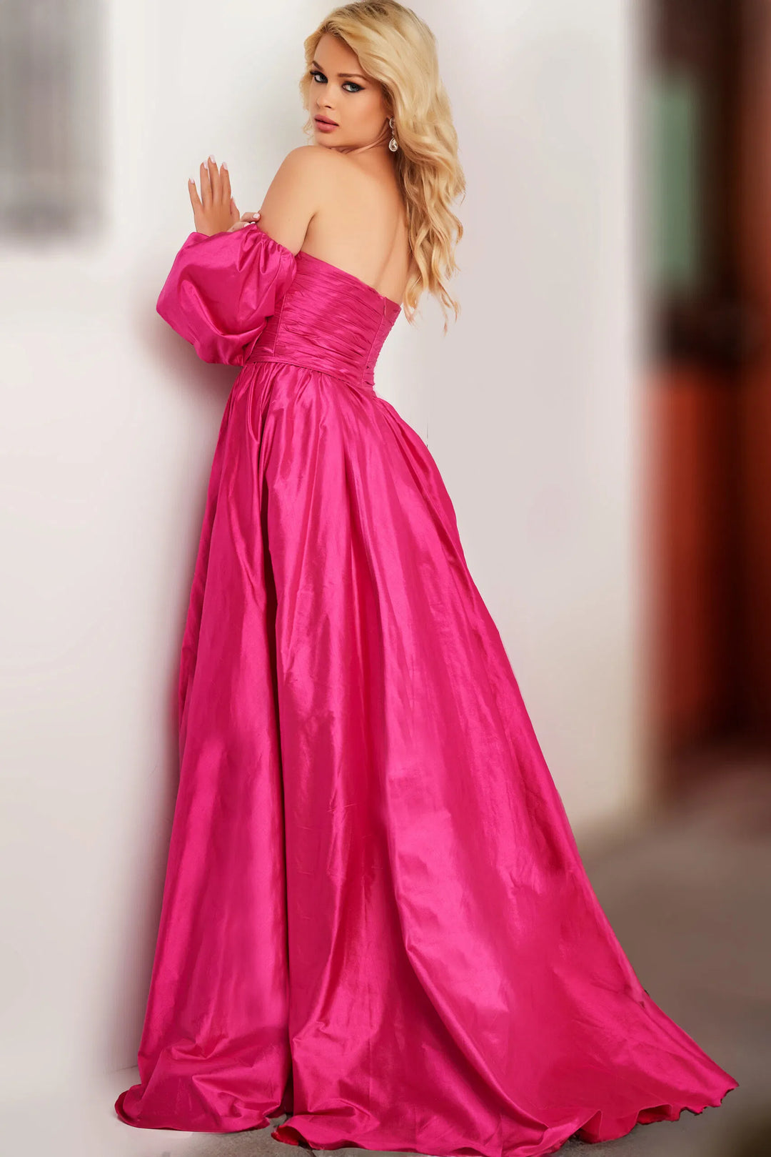 Jovani 24099 Taffeta Puff Sleeve A-line Gown