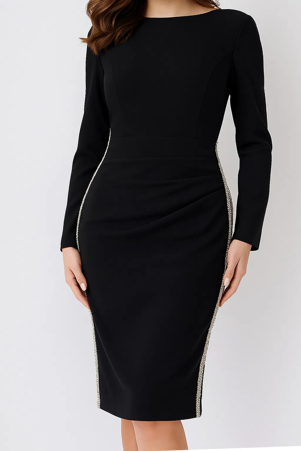 Jovani 24192 Embellished Side Long Sleeve Knee-Length Dress