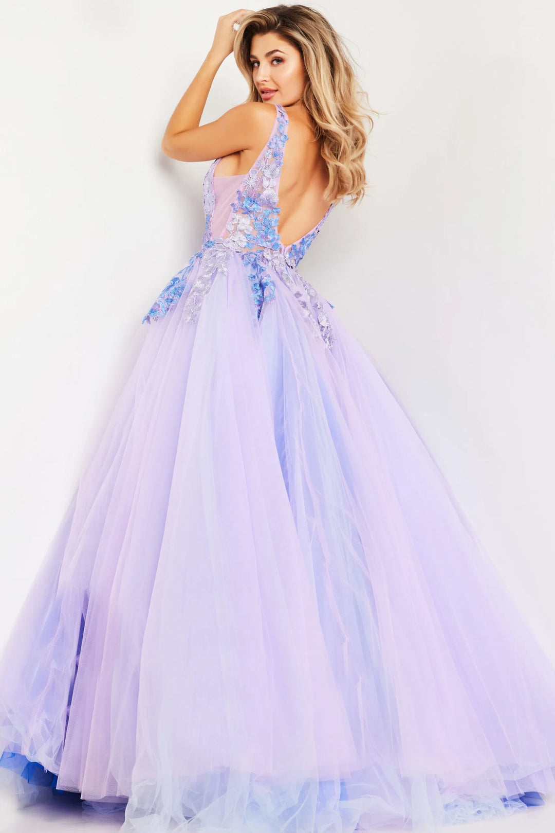 Jovani 24602 V-Neck Floral Embroidered Ballgown