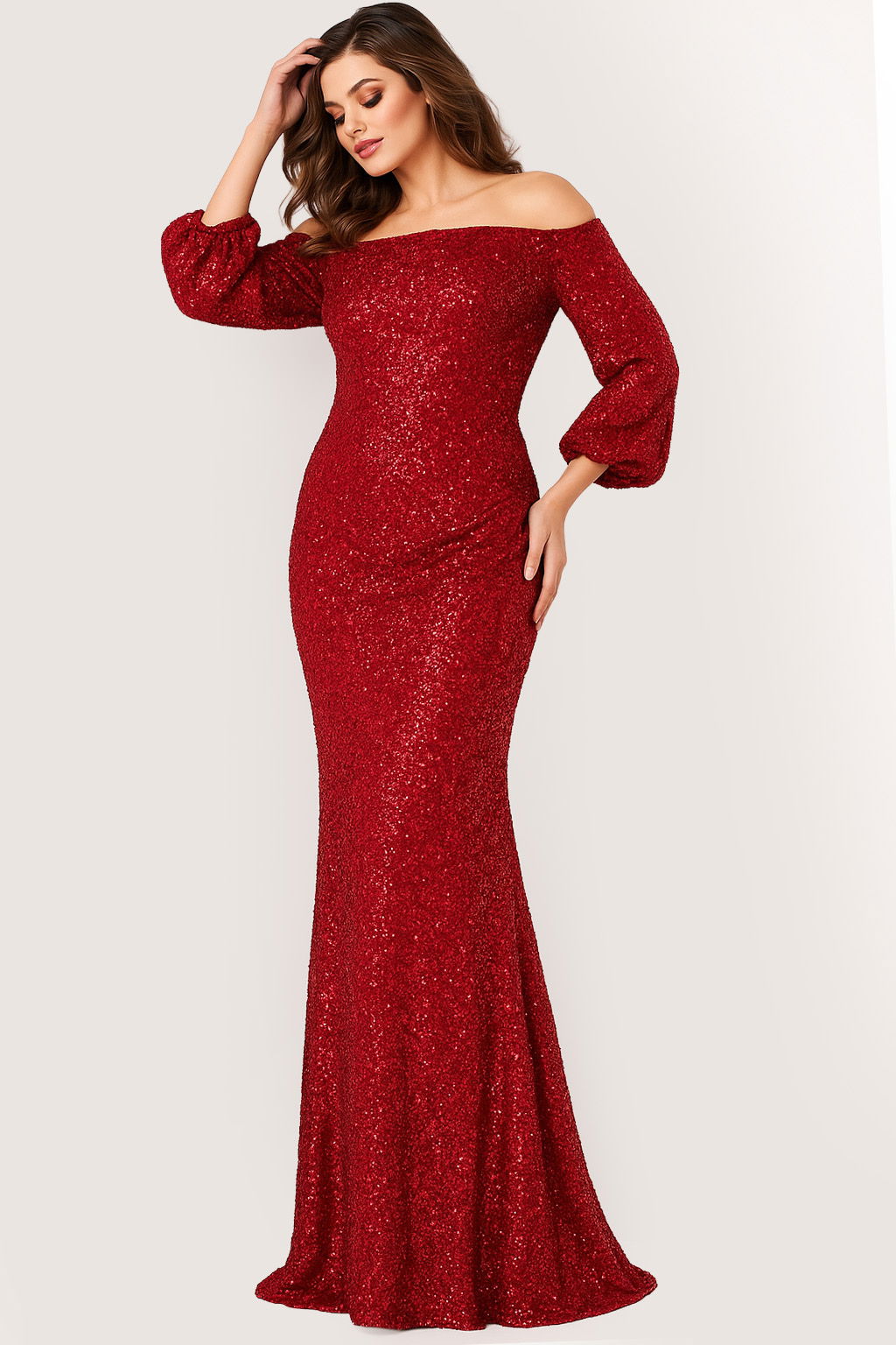 Jovani 25949 Sequin Off-Shoulder Prom Gown