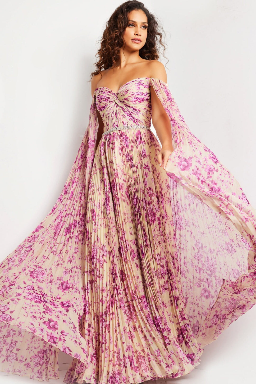 Jovani 26141 Print Pleated Skirt Long Dress