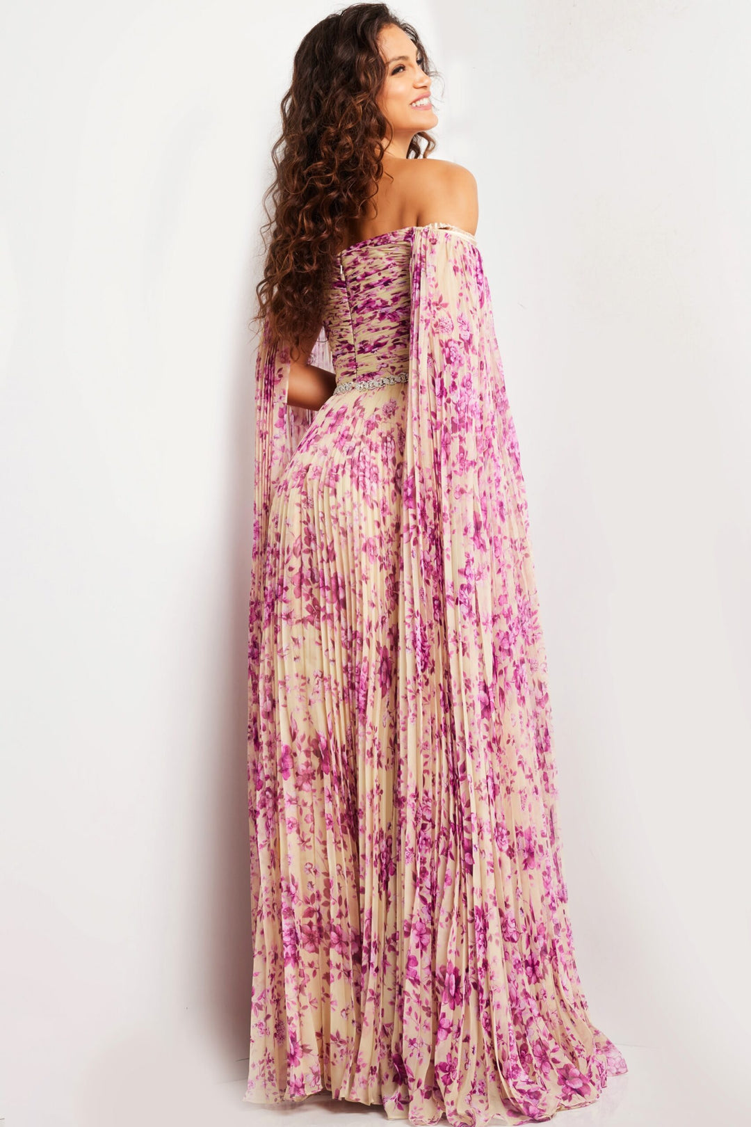 Jovani 26141 Print Pleated Skirt Long Dress