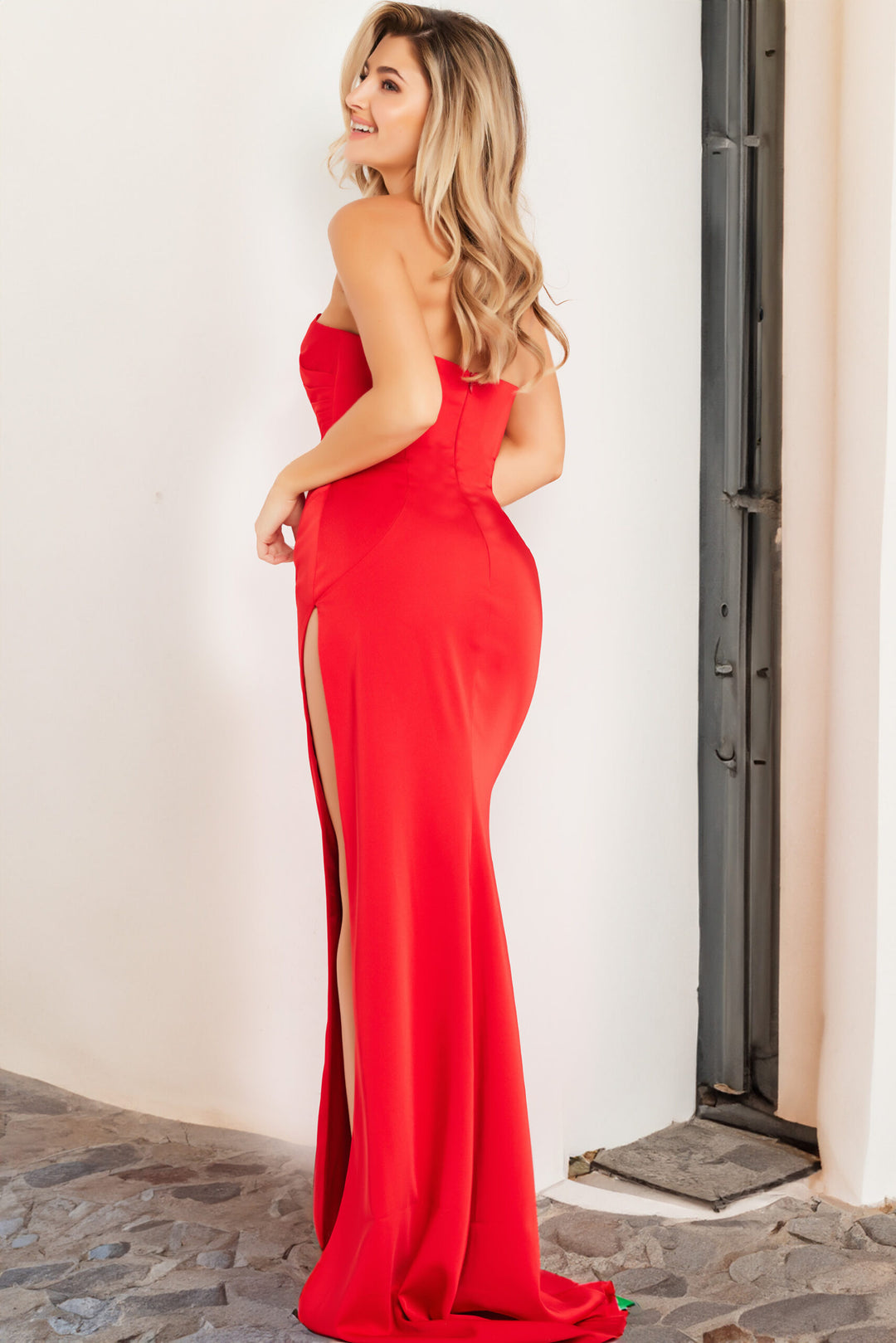 Jovani 26166 Asymmetric Stretch Satin Sheath Gown