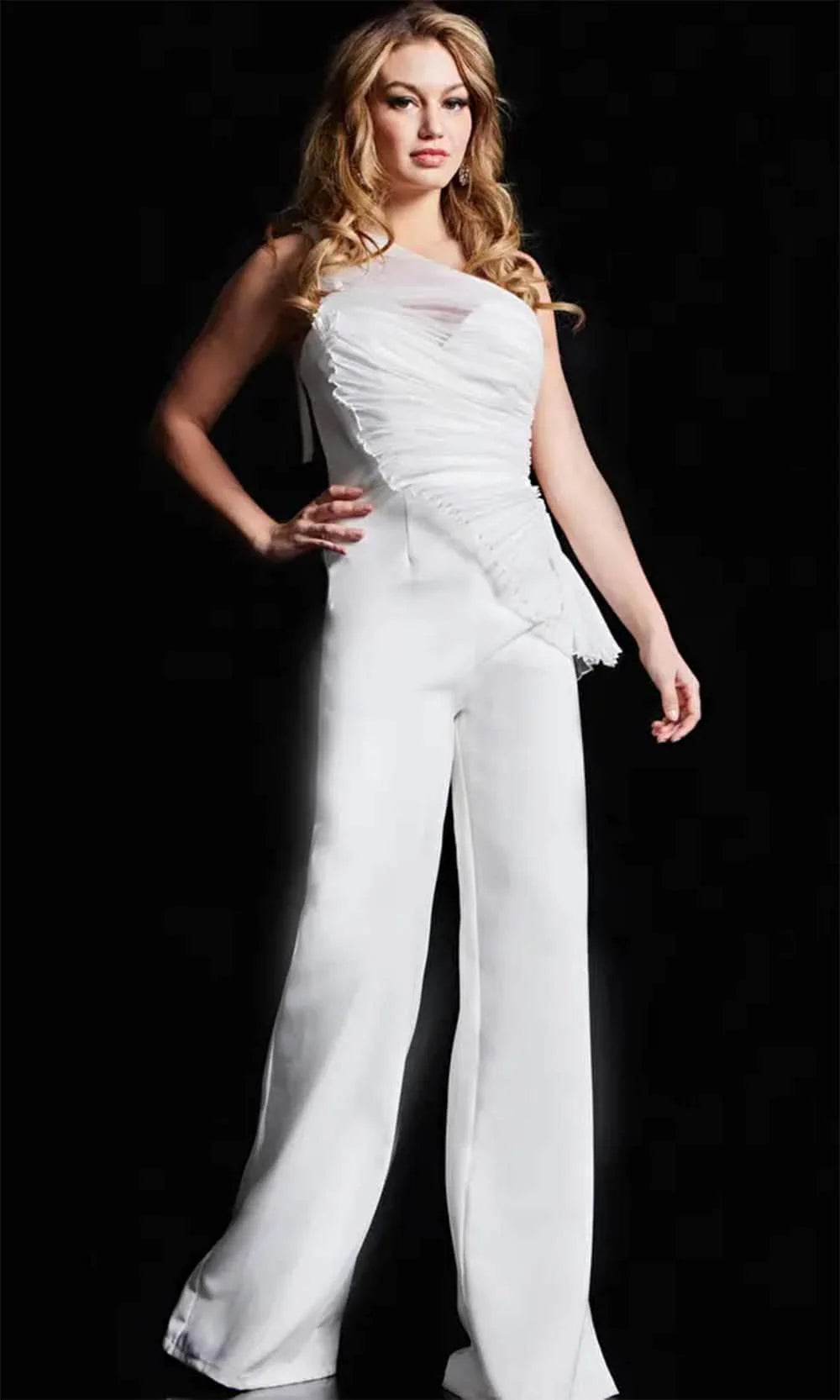 Jovani 26171 Ruched Detailed One-Shoulder Jumpsuit