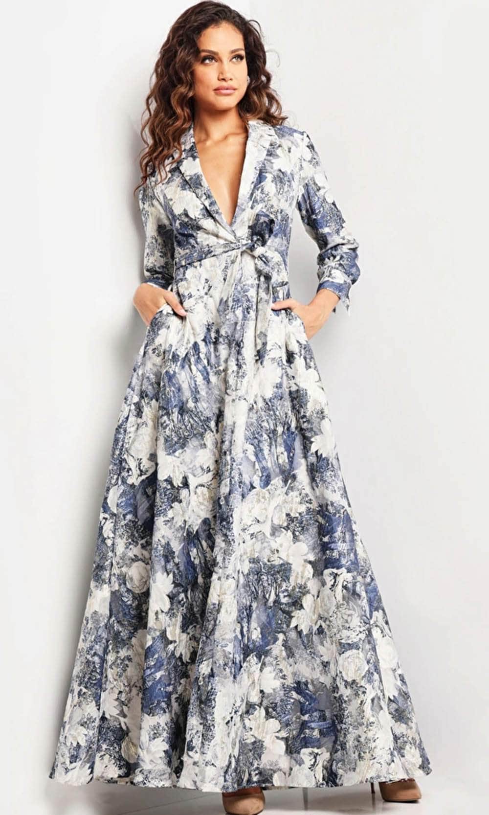 Jovani 26202 Floral V Neck A line Dress