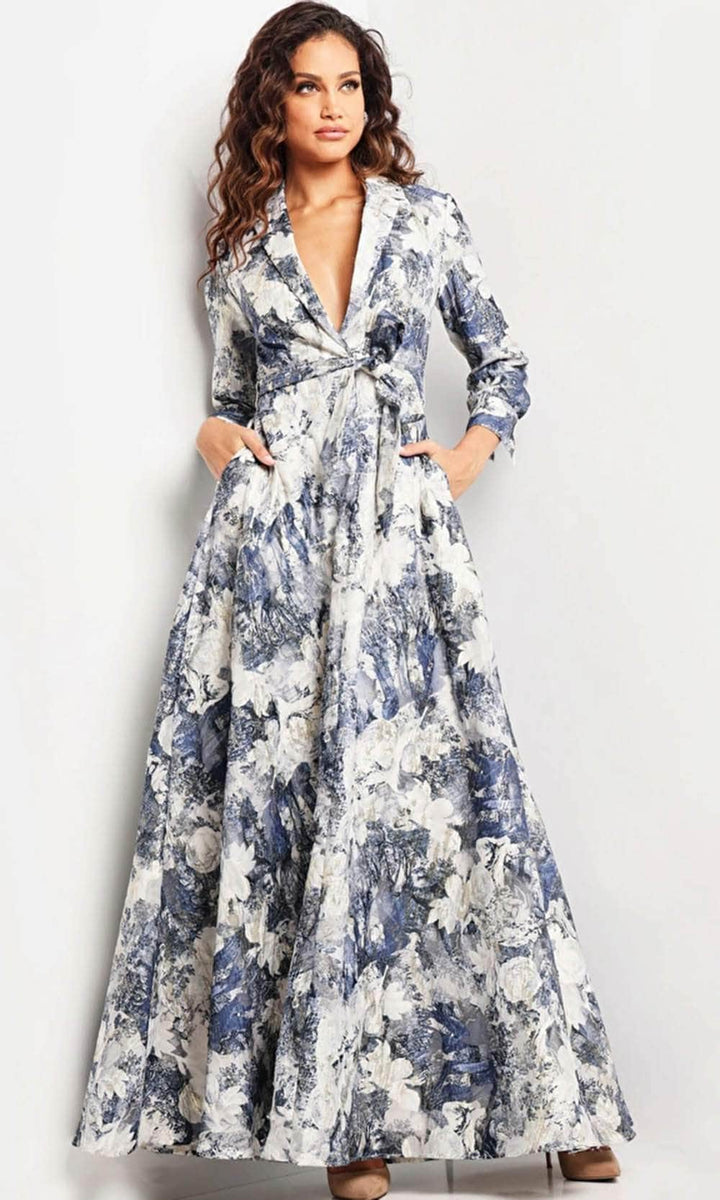 Jovani 26202 Floral V Neck A line Dress