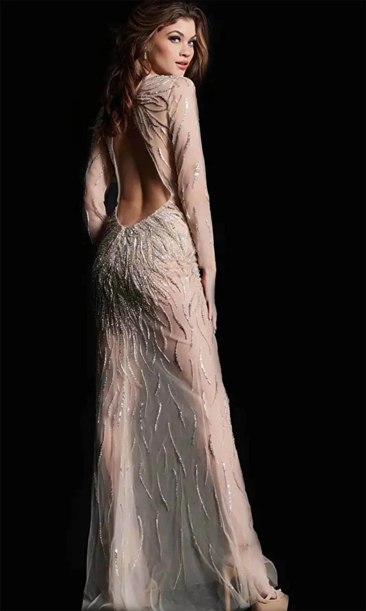Jovani 26275 Long Sleeve Plunging Neck Evening Dress