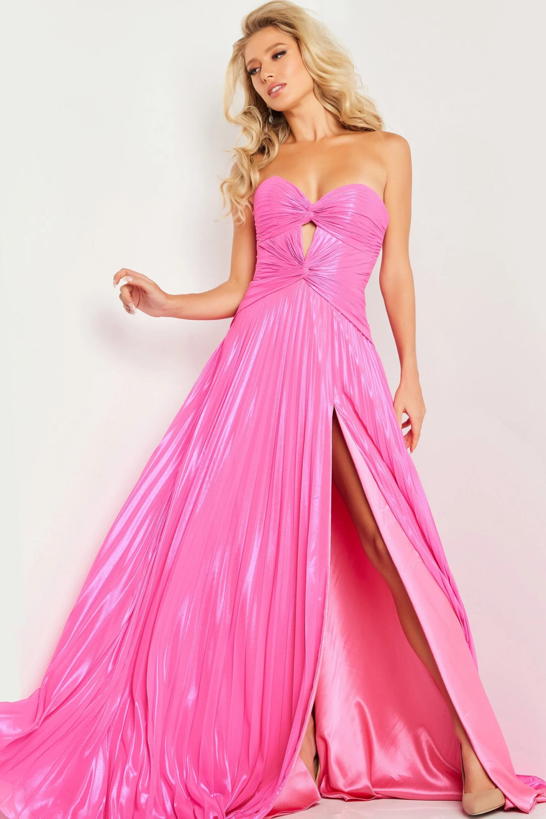 Strapless Long Pleated Prom Dress: Jovani 36461 Orange / 12 Strapless Long Pleated Prom Dress: Jovani 36461 Orange / 12