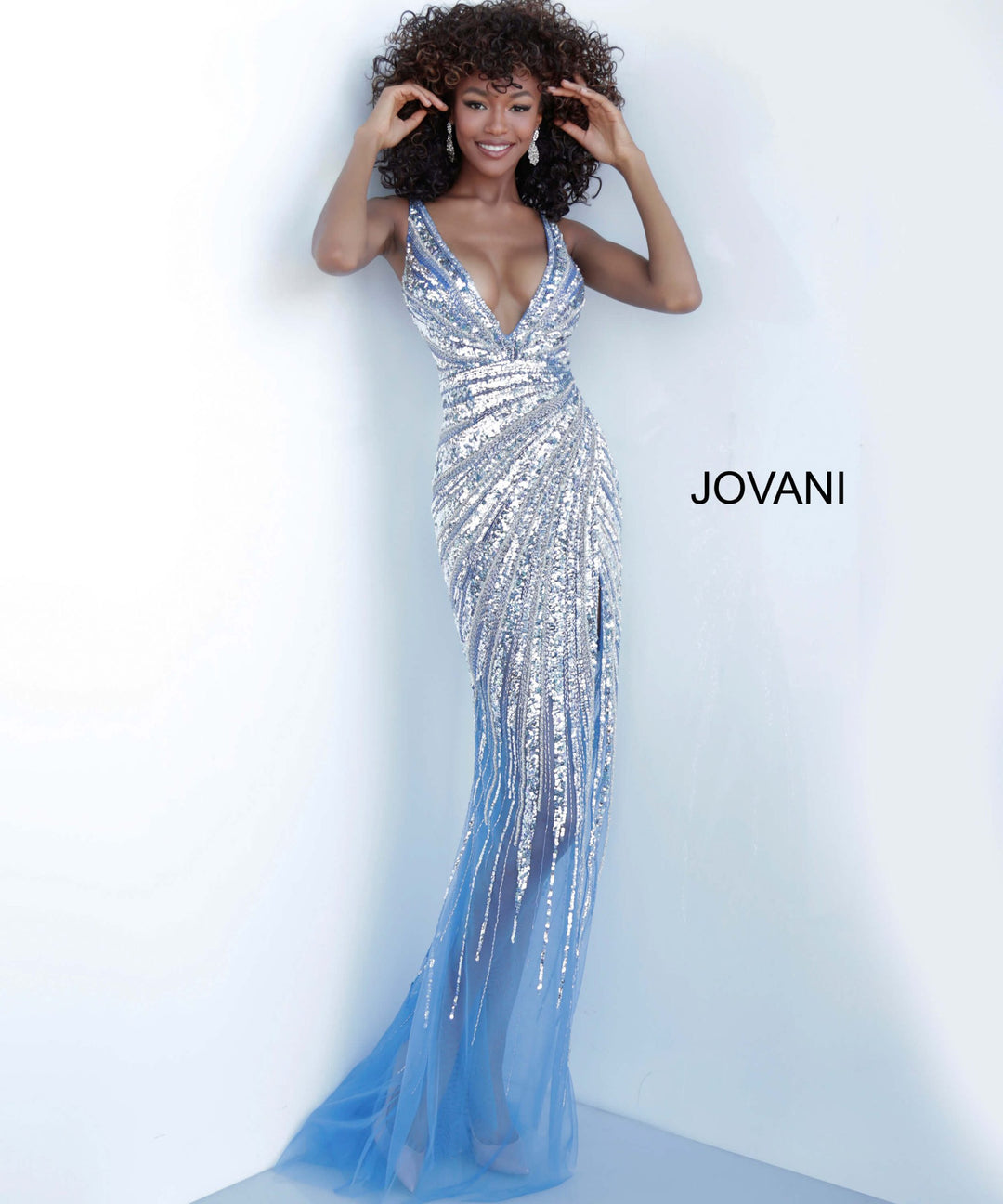 Jovani 3686 Sleeveless Linear Beaded High Slit Dress