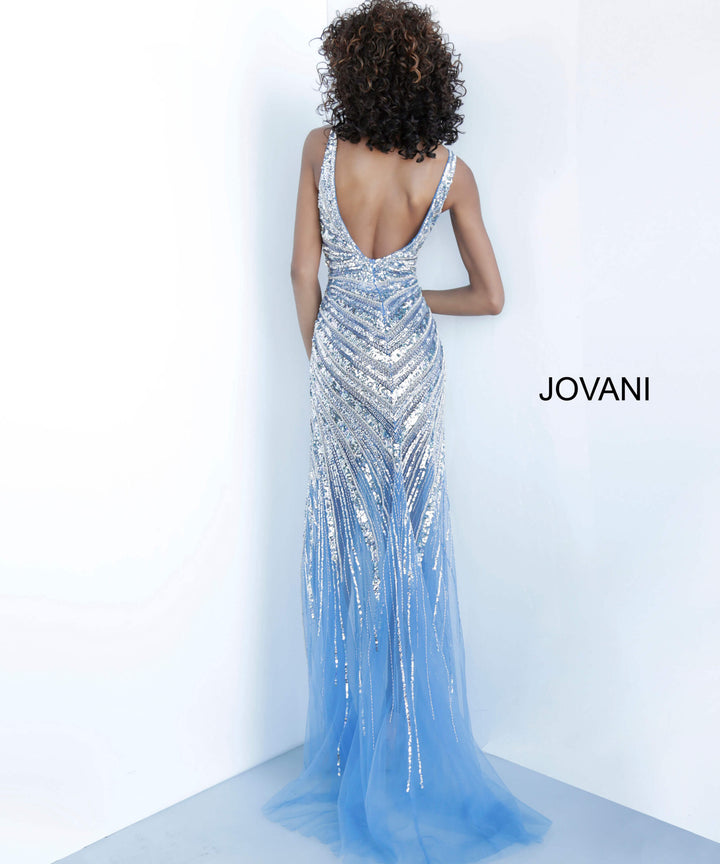 Jovani 3686 Sleeveless Linear Beaded High Slit Dress