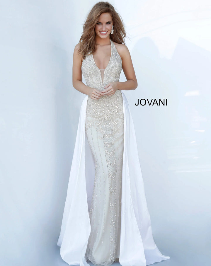 Jovani 3698 Sexy Halter V-Neck Bedazzled A-Line Dress