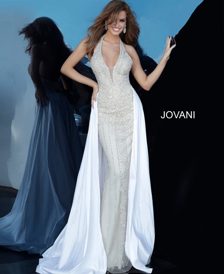 Jovani 3698 Sexy Halter V-Neck Bedazzled A-Line Dress