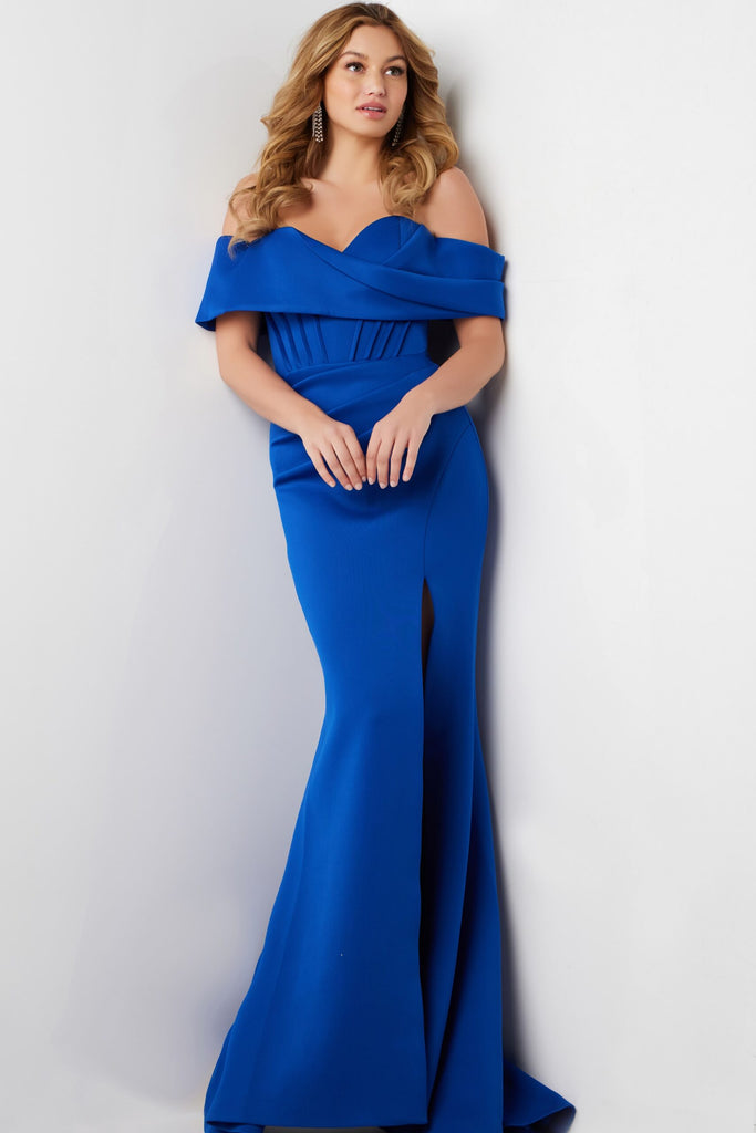 jovani off the shoulder mermaid dress Jovani 37148 Corset Evening Dress with Slit – The Gown Galleria