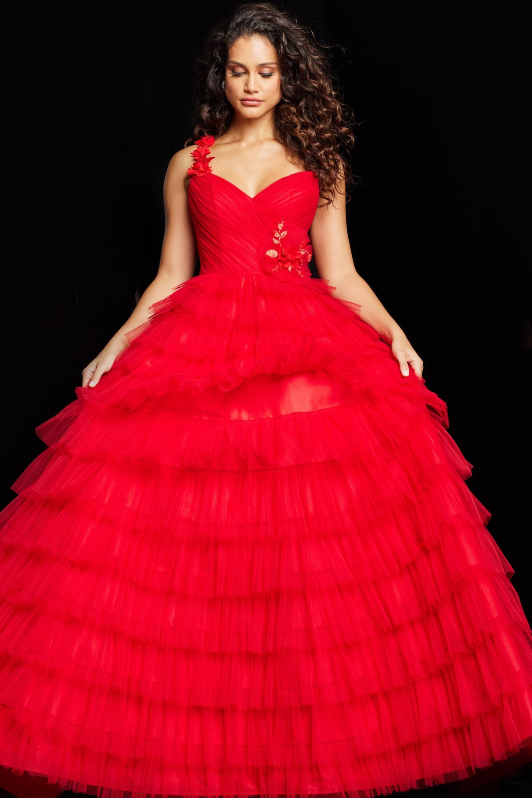 Jovani 37274 Single Strap Layered A-line Gown The Gown Galleria Jovani 37274 Single Strap Layered A-line Gown The Gown Galleria