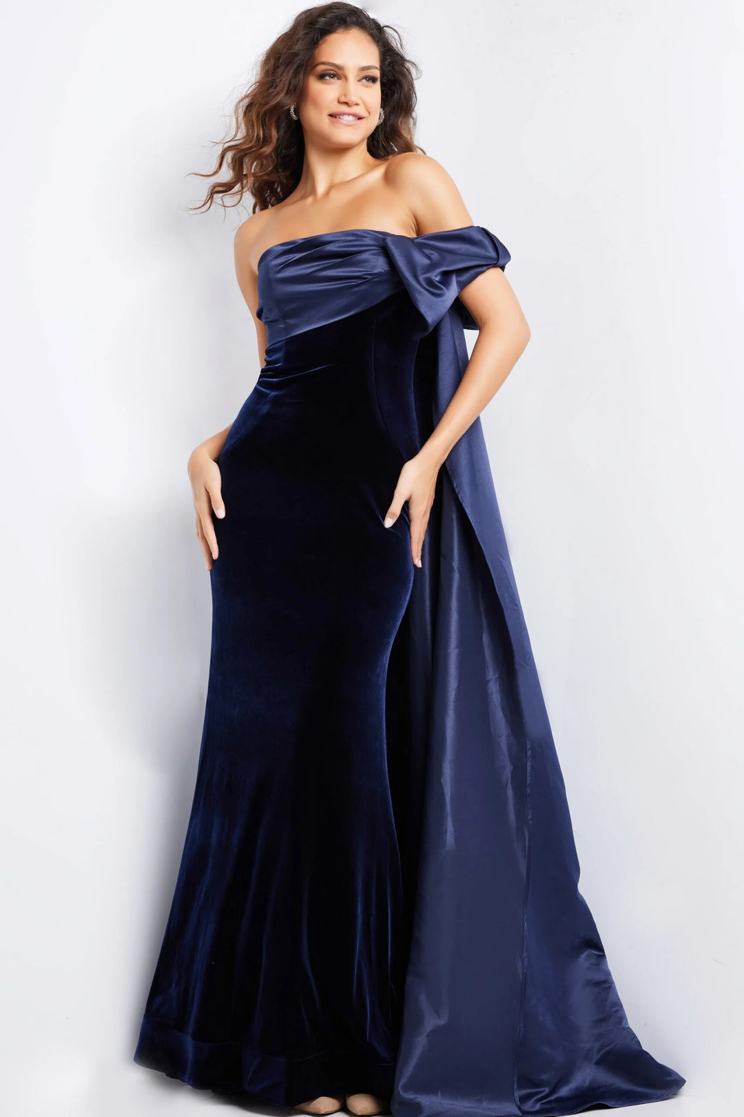 Jovani 37391 Straight-Across Velvet Evening Gown