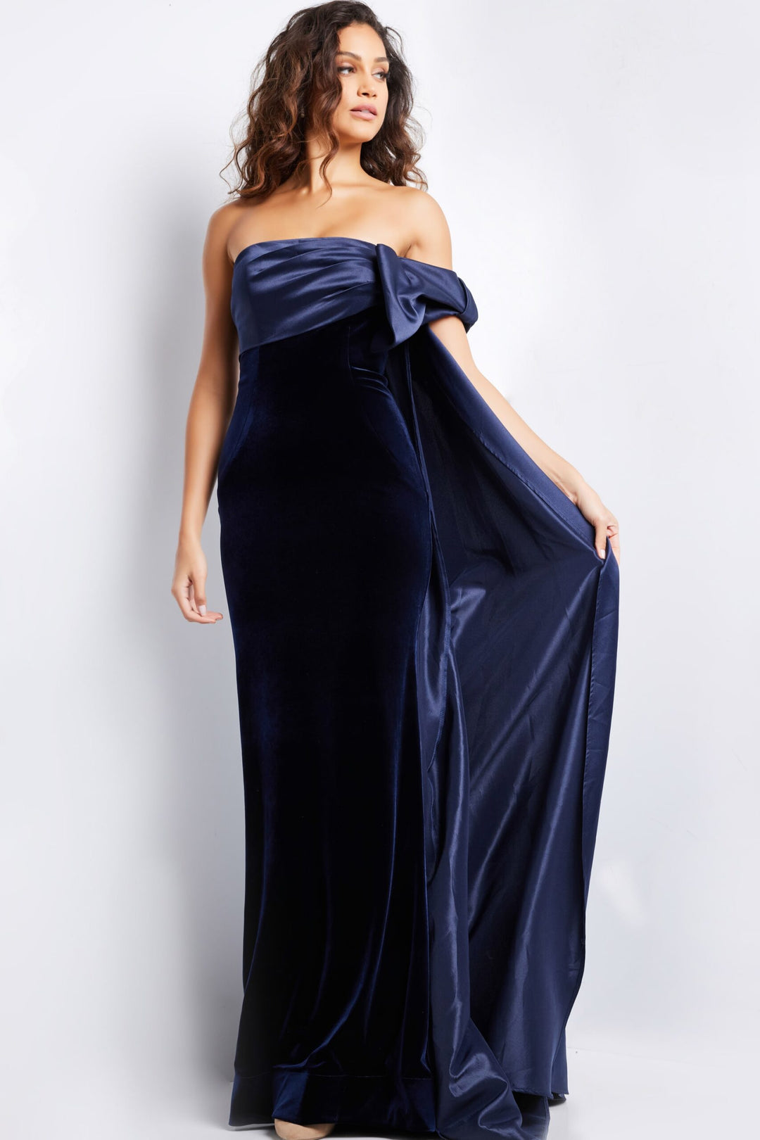 Jovani 37391 Straight-Across Velvet Evening Gown