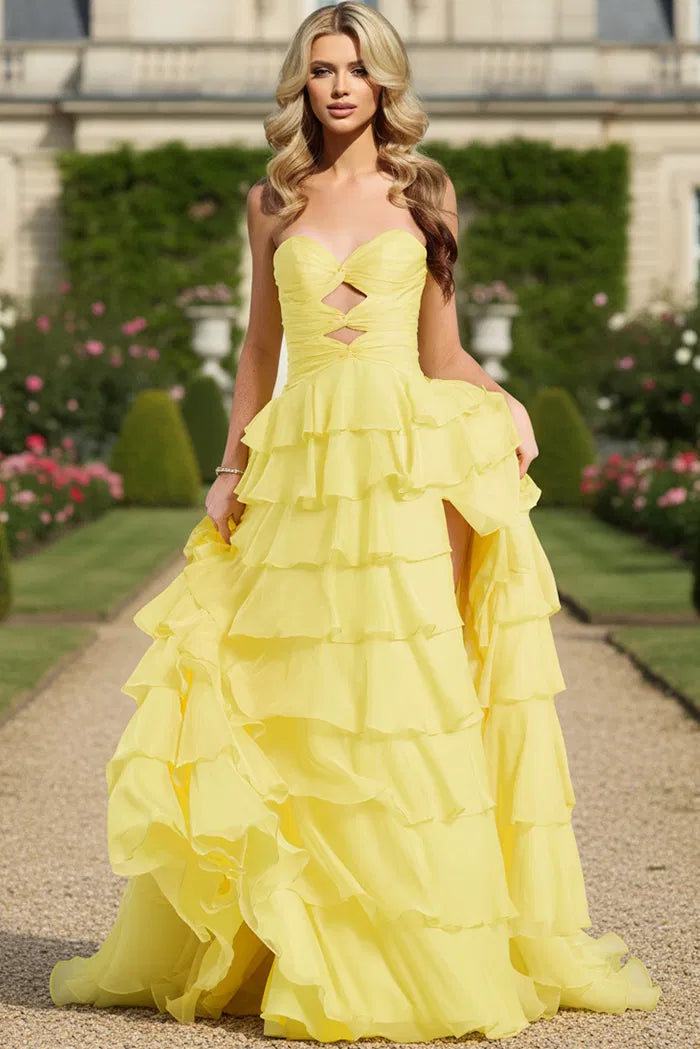Jovani 47743 Strapless A-Line Prom Dress In Tiered Organza