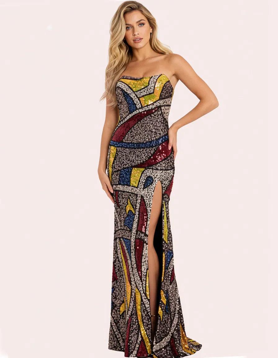 Jovani 48617 Evening Gown With Strapless Silhouette And Slit
