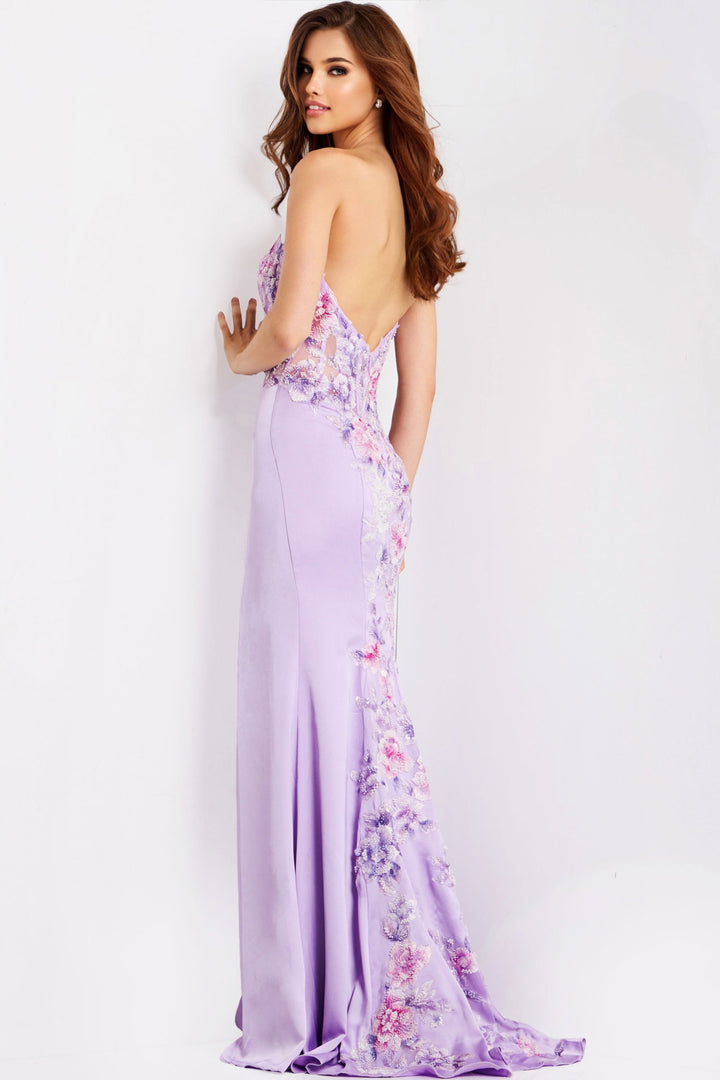 Jovani 49629 Evening Gown Strapless Floral Lace Fitted Design