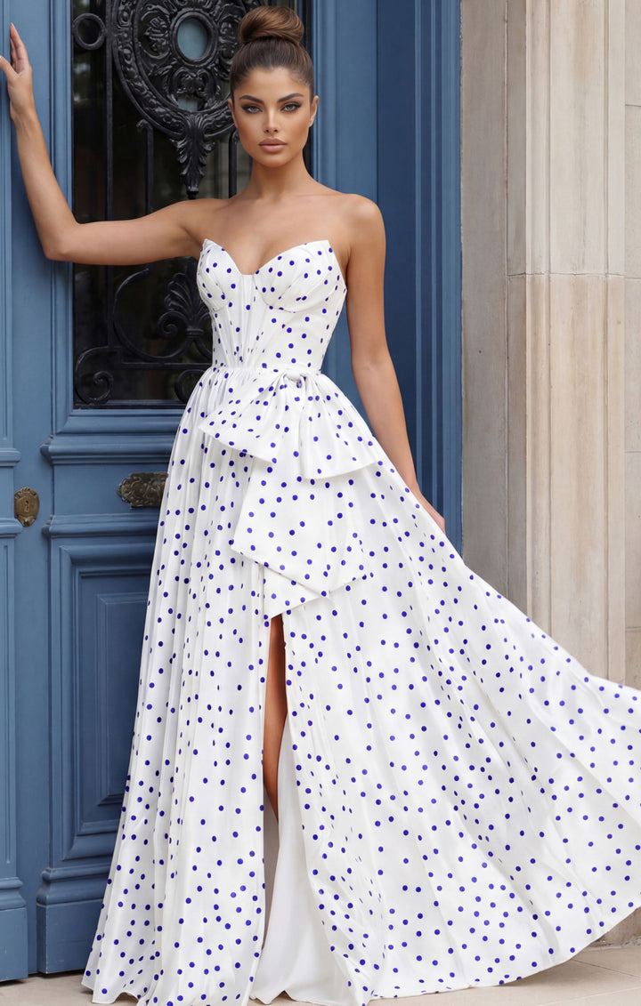Jovani 49899 Polka Dot Prom Dress With V-Neckline Silhouette