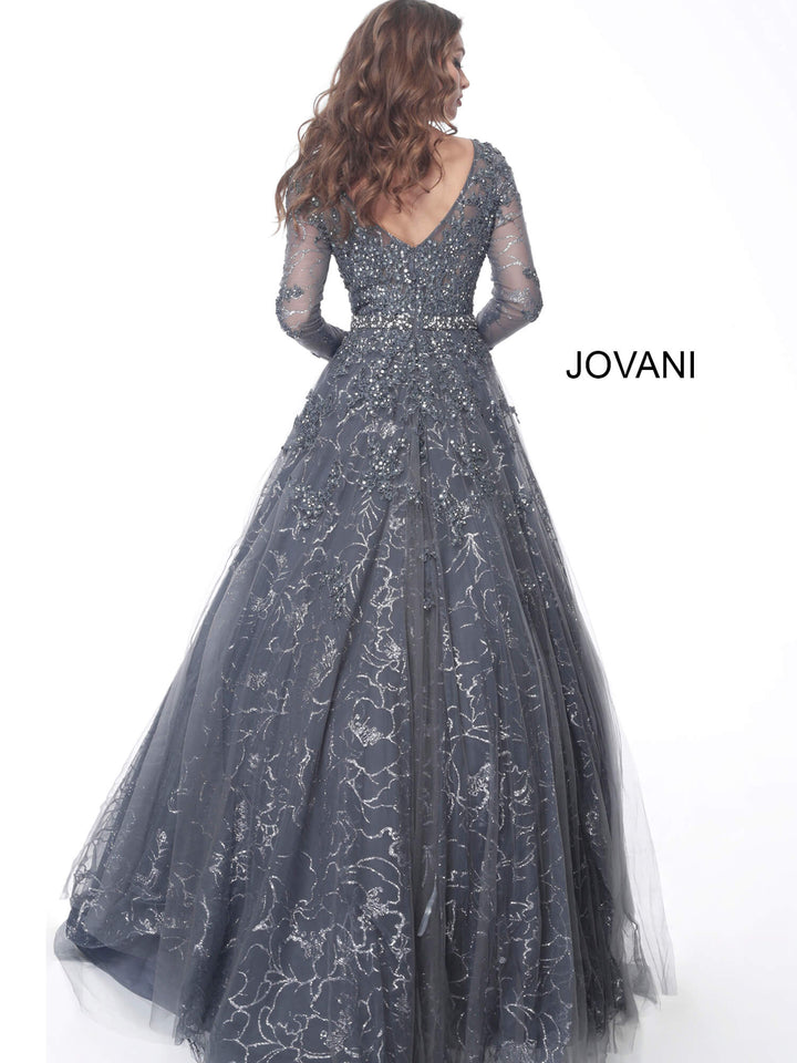 Jovani 51838 Embroidered Long Sleeve Bateau Ballgown