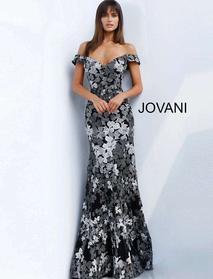 Jovani 61380 Two Tone Embroidered Off-Shoulder Trumpet Dress