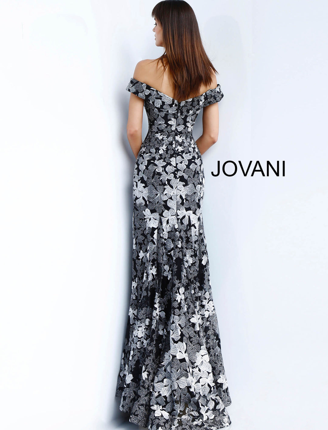 Jovani 61380 Two Tone Embroidered Off-Shoulder Trumpet Dress