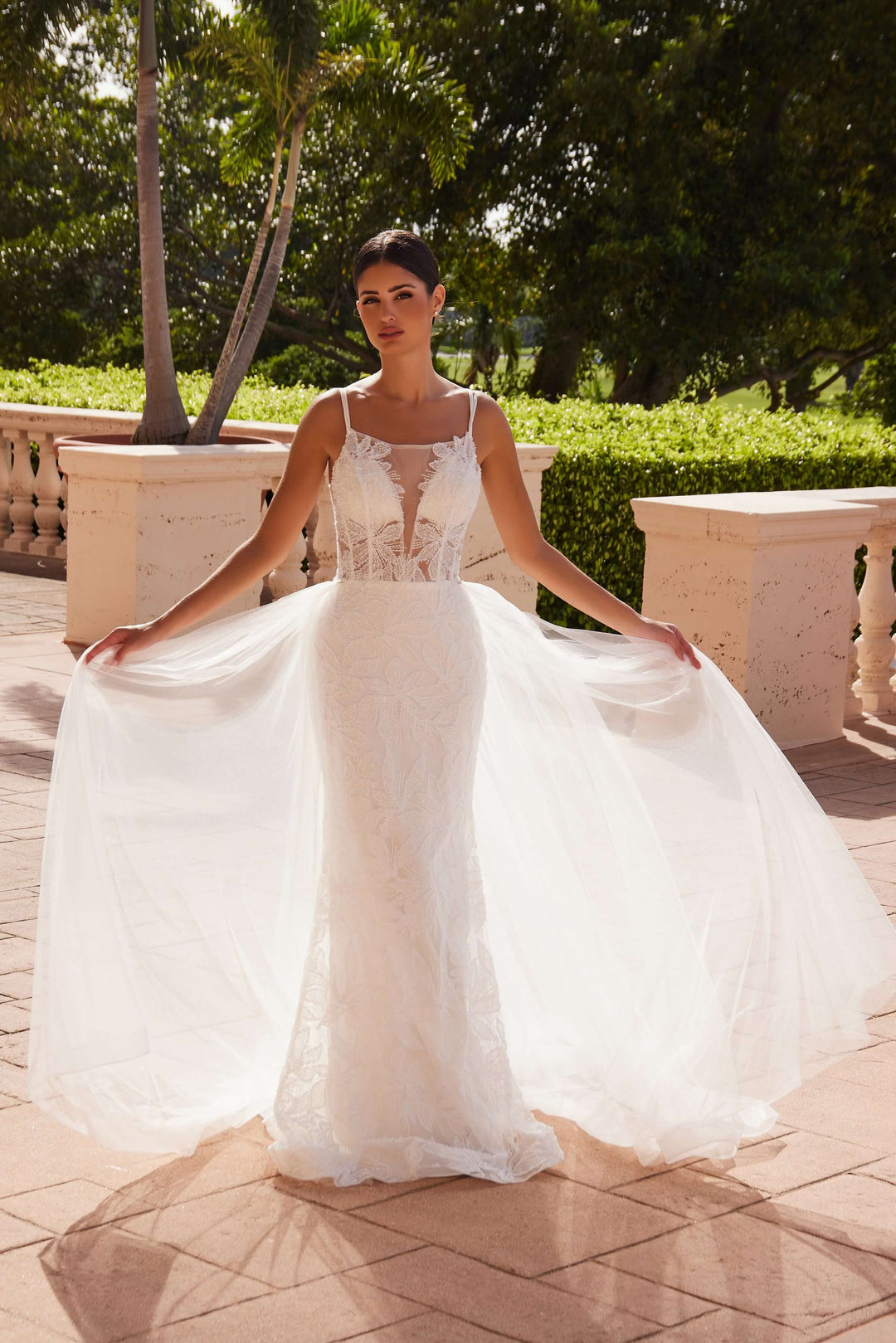 NOX ANABEL C1628W Detachable Skirt Beaded Long Wedding Dress The Gown Galleria NOX ANABEL C1628W Detachable Skirt Beaded Long Wedding Dress The Gown Galleria