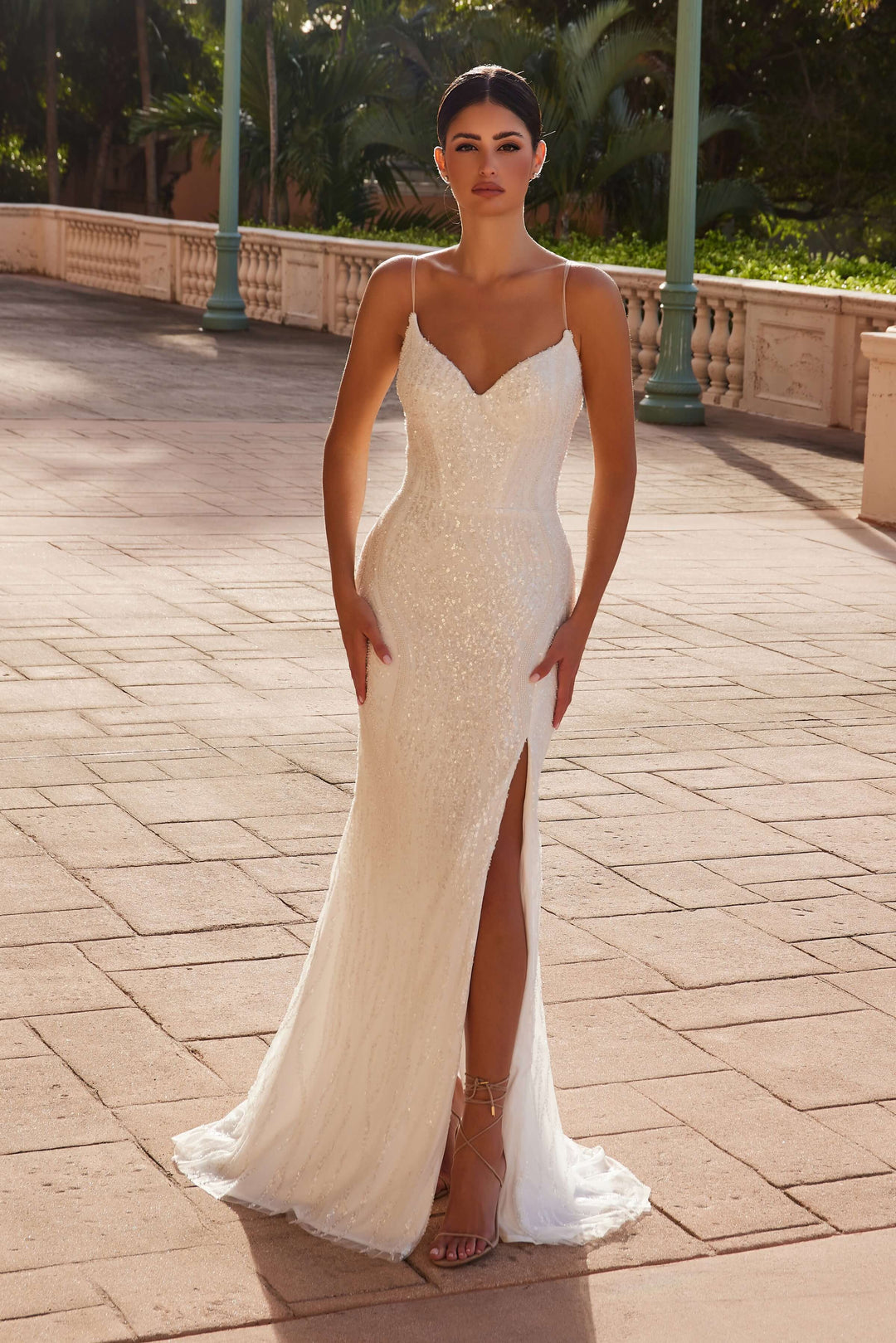 NOX ANABEL E1535W Long Beaded Tulle Evening Dress – The Gown Galleria