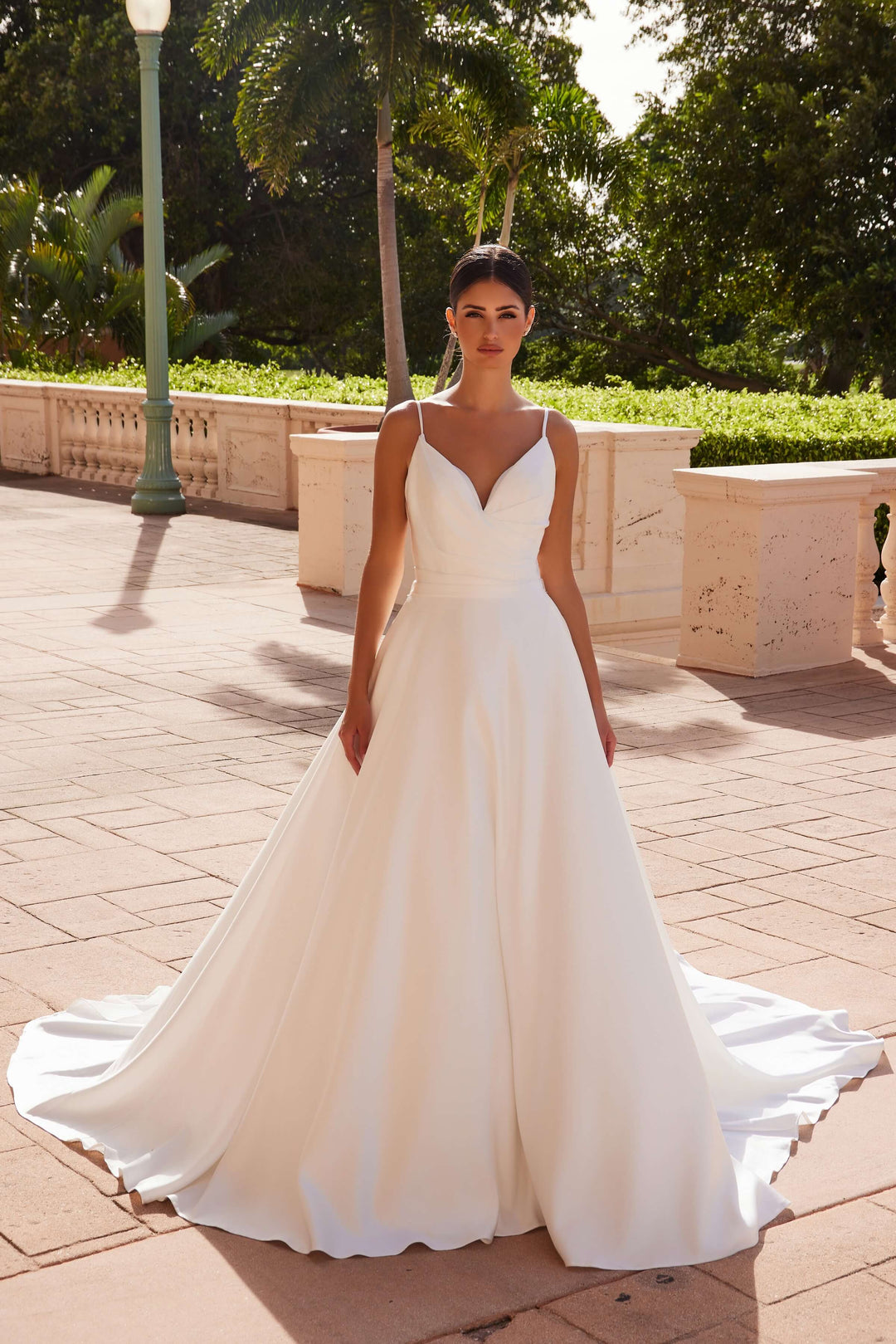 NOX ANABEL JE1015 Satin V-Neck Spaghetti Straps Wedding Dress White / 12