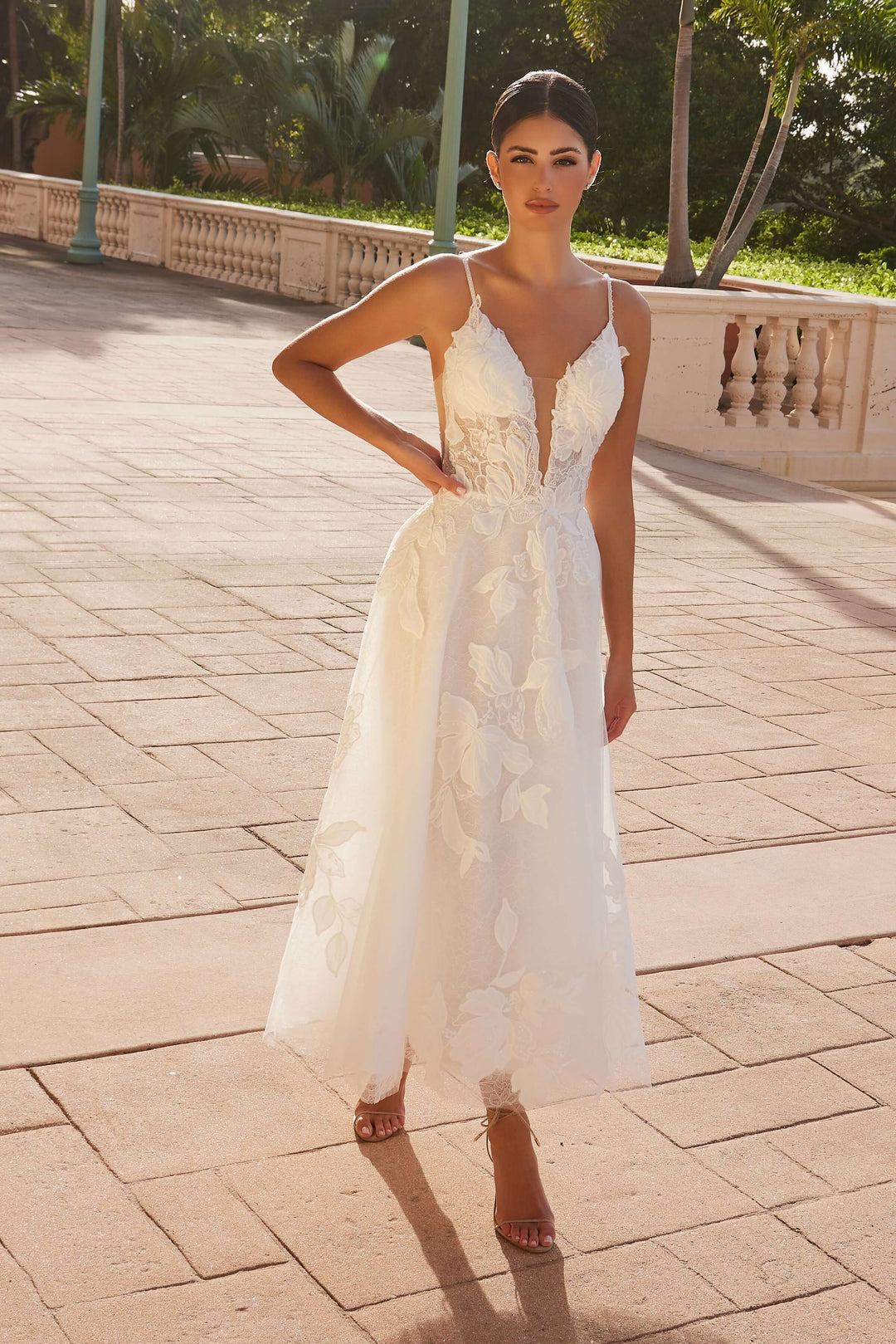 NOX ANABEL JE1027 Tea-Length Embellished Bodice Wedding Dress NOX ANABEL JE1027 Tea-Length Embellished Bodice Wedding Dress