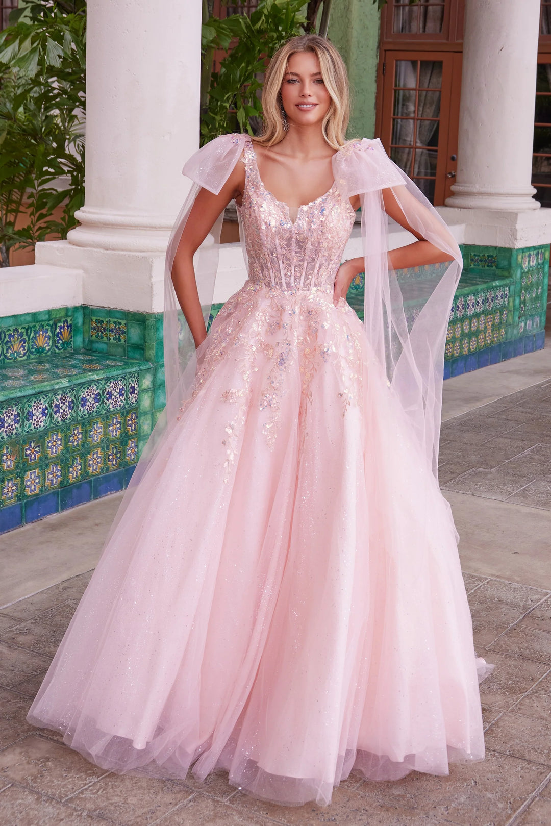 sheer applique dress Applique Sleeveless Sheer A-line Gown by GLS Gloria GL3393 L / Lilac