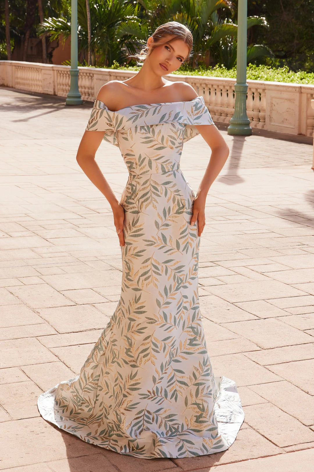 NOX ANABEL MJ134 Long Jacquard Mother Of The Bride Dress