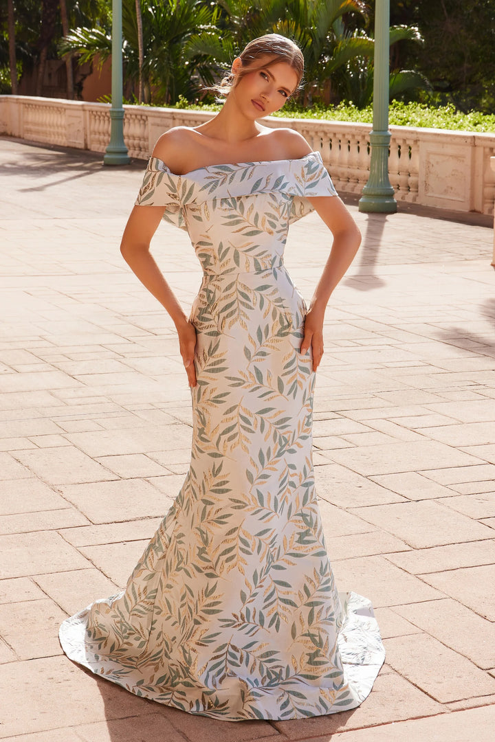 NOX ANABEL MJ134 Long Jacquard Mother Of The Bride Dress