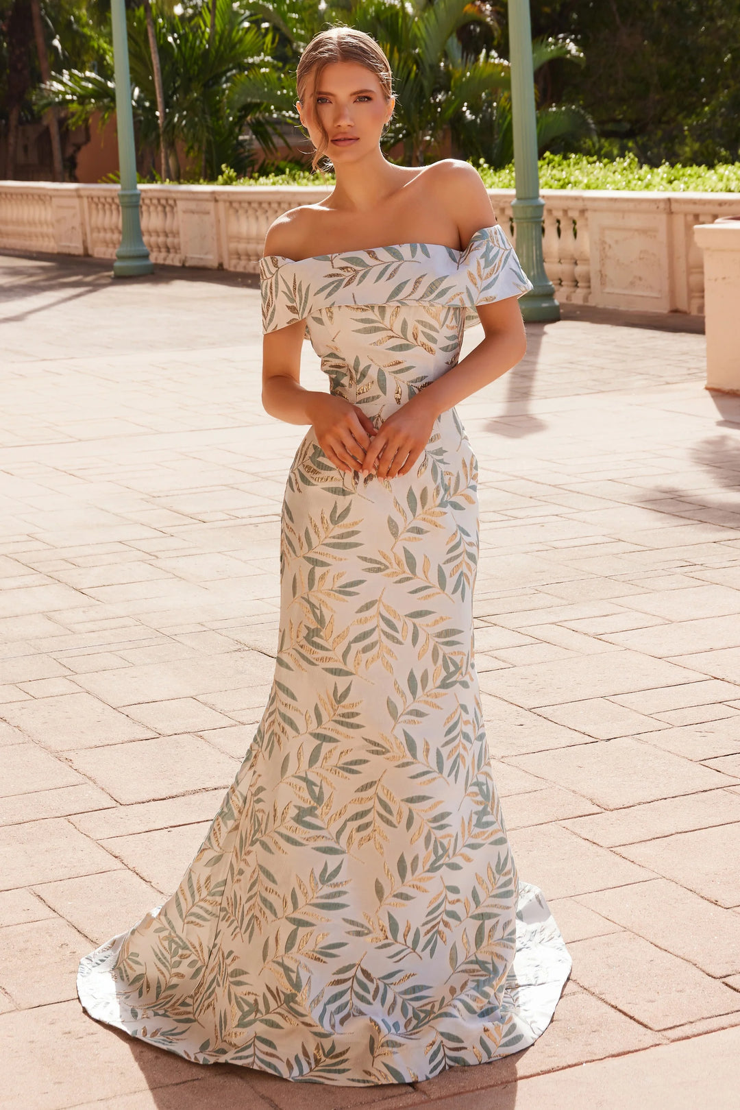 formal & gown dress design for women NOX ANABEL MJ134 Long Jacquard Mother Of The Bride Dress CHAMPAGNE / 12W