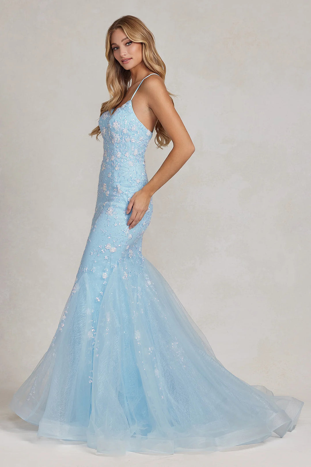 NOX ANABEL C1117 Floral Beaded Trumpet Prom Gown The Gown Galleria NOX ANABEL C1117 Floral Beaded Trumpet Prom Gown The Gown Galleria